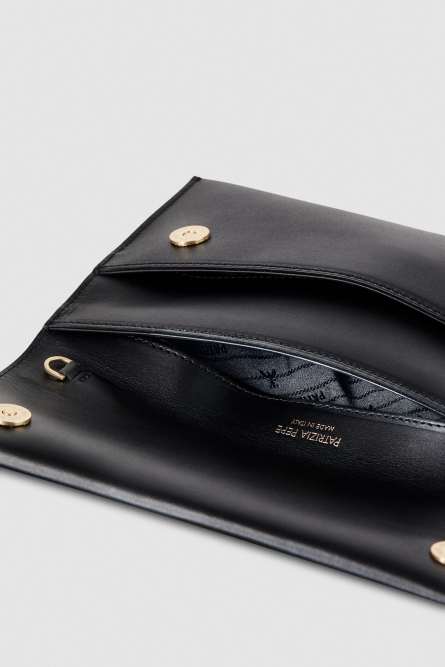 Fly leather clutch bag with chain, Black, Patrizia Pepe