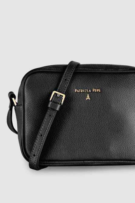 Leather camera bag with inside pocket, Black, Patrizia Pepe