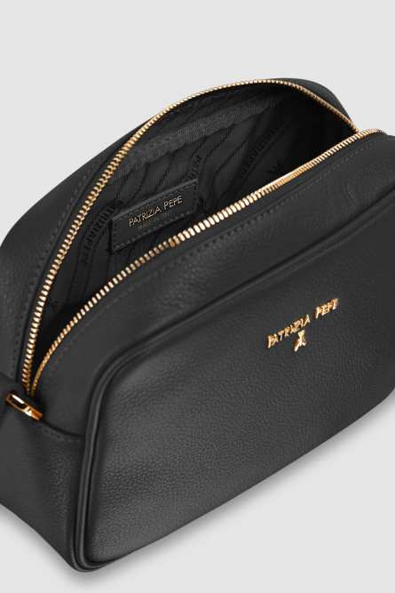Leather camera bag with inside pocket, Black, Patrizia Pepe
