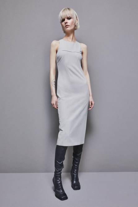 Pinstripe crew neck midi sheath dress, Grey, Patrizia Pepe