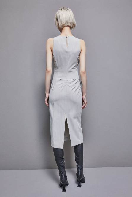 Pinstripe crew neck midi sheath dress, Grey, Patrizia Pepe