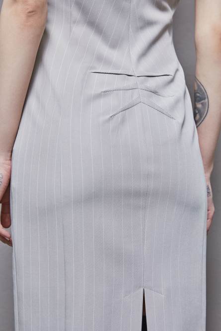 Pinstripe crew neck midi sheath dress, Grey, Patrizia Pepe