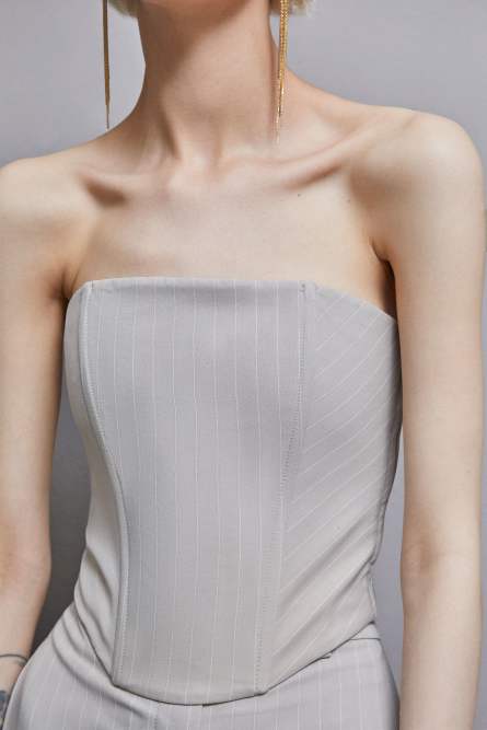 Flannel pinstripe bustier top, Grey, Patrizia Pepe