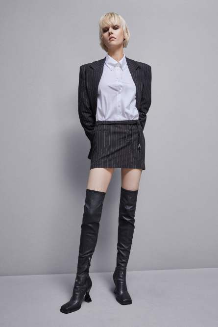 Low-waisted pinstripe miniskirt, Black, Patrizia Pepe