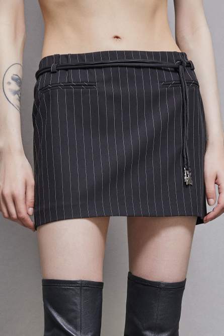 Low-waisted pinstripe miniskirt, Black, Patrizia Pepe
