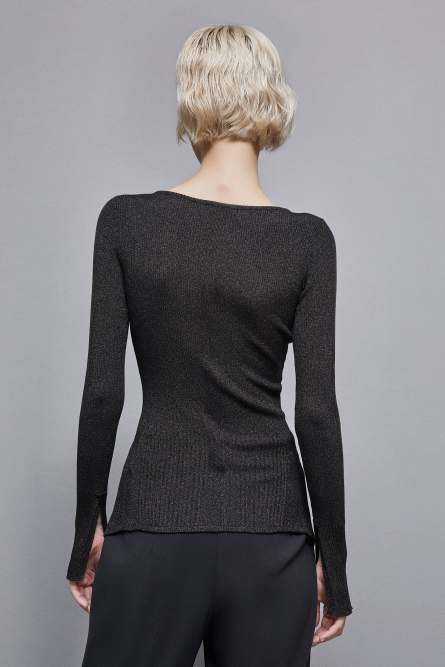 Essential lurex ribbed cardigan, Black, Patrizia Pepe