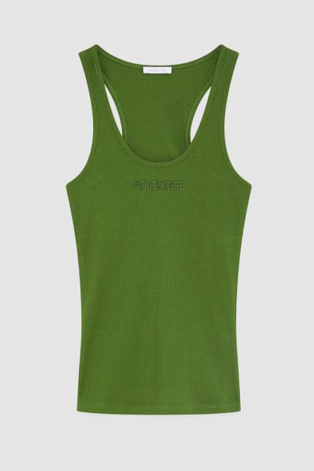 Ribbed cotton top, Green, Patrizia Pepe