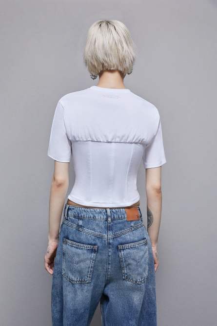 Cotton jersey bustier t-shirt, White, Patrizia Pepe