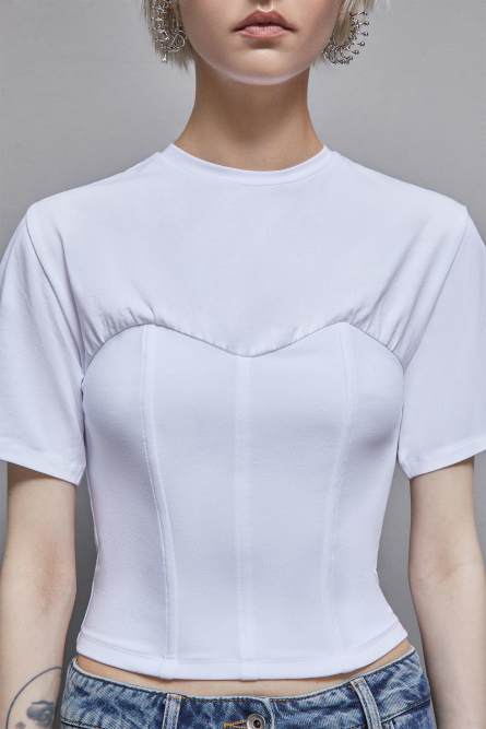 Cotton jersey bustier t-shirt, White, Patrizia Pepe
