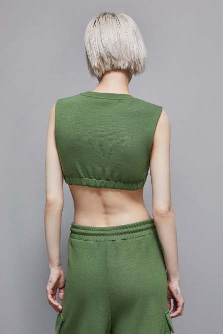 Top cropped en molleton et coton, Vert, Patrizia Pepe
