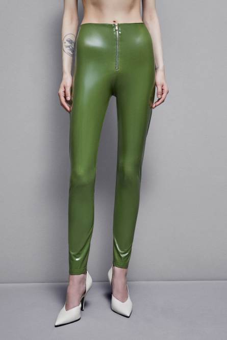 High-waisted faux leather leggings, Green, Patrizia Pepe
