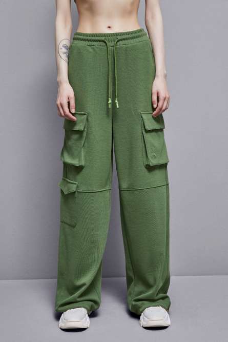 Cotton blend fleece cargo pants, Green, Patrizia Pepe