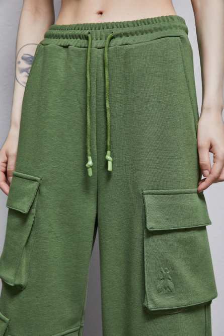 Cotton blend fleece cargo pants, Green, Patrizia Pepe