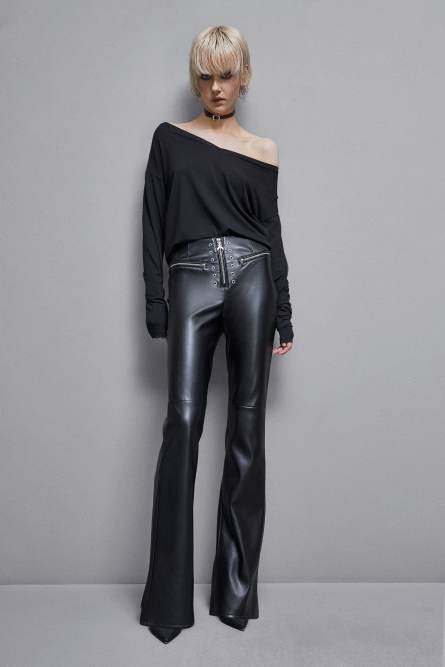 Faux leather high-waisted flared pants, Black, Patrizia Pepe