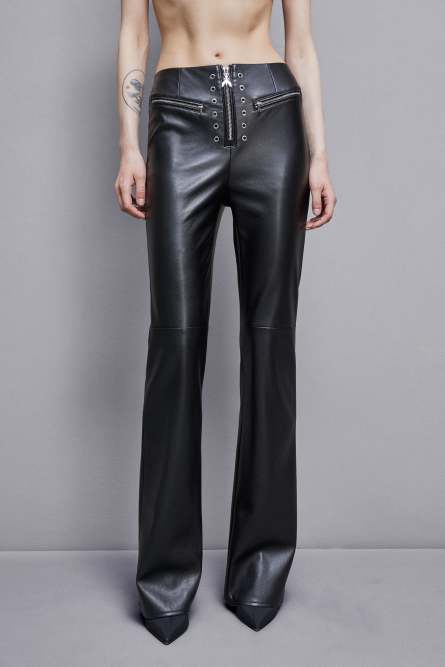 Faux leather high-waisted flared pants, Black, Patrizia Pepe