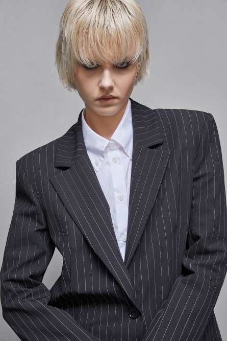 Pinstriped one-button flannel blazer, Black, Patrizia Pepe