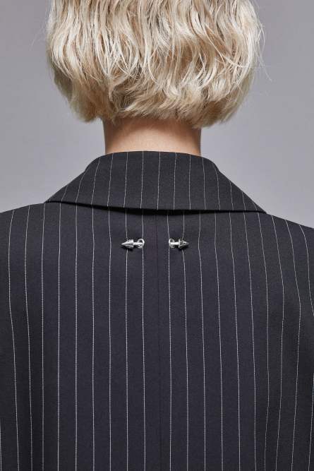 Pinstriped one-button flannel blazer, Black, Patrizia Pepe