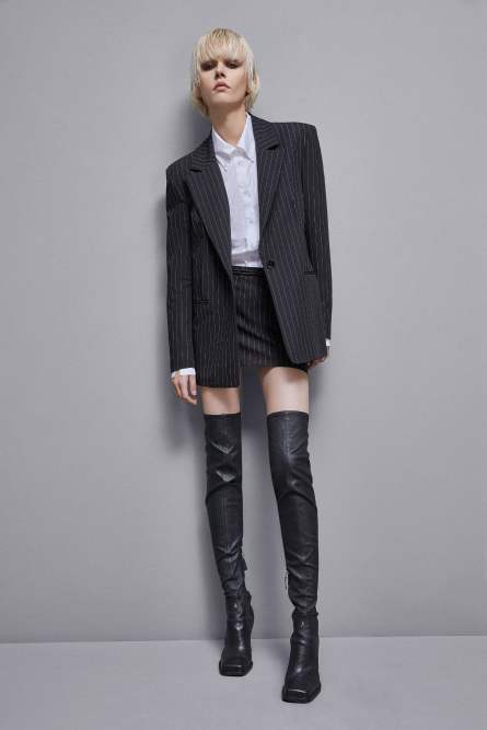 Pinstriped one-button flannel blazer, Black, Patrizia Pepe
