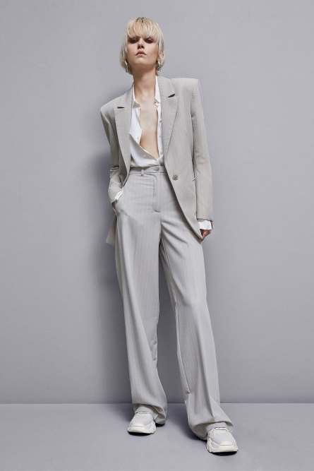 Pinstriped one-button flannel blazer, Grey, Patrizia Pepe