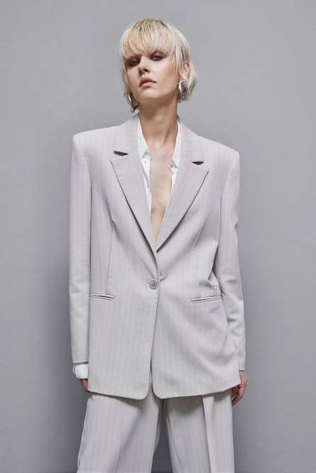 Pinstriped one-button flannel blazer, Grey, Patrizia Pepe