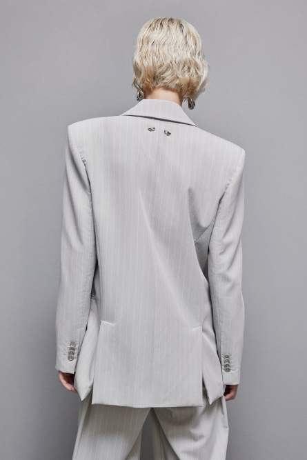 Pinstriped one-button flannel blazer, Grey, Patrizia Pepe