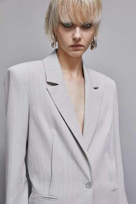 Pinstriped one-button flannel blazer, Grey, Patrizia Pepe