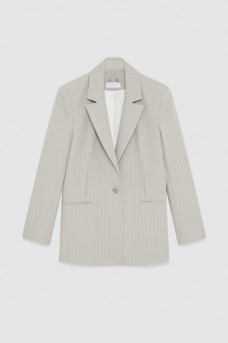 Pinstriped one-button flannel blazer, Grey, Patrizia Pepe