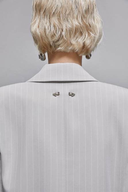 Pinstriped one-button flannel blazer, Grey, Patrizia Pepe
