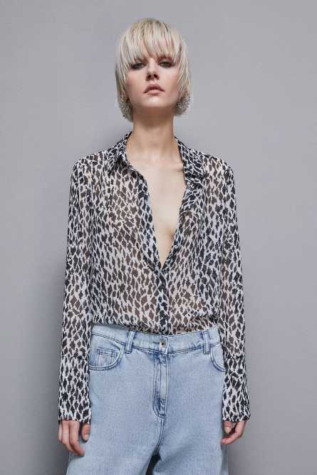 Camicia fluida fantasia, Bianco, Nero, Patrizia Pepe