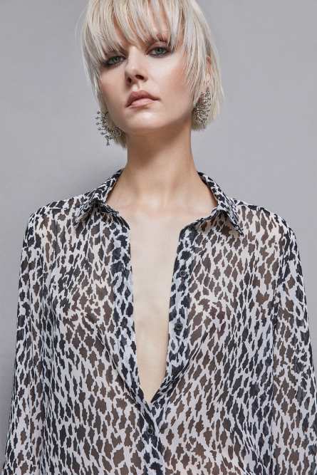 Camicia fluida fantasia, Bianco, Nero, Patrizia Pepe