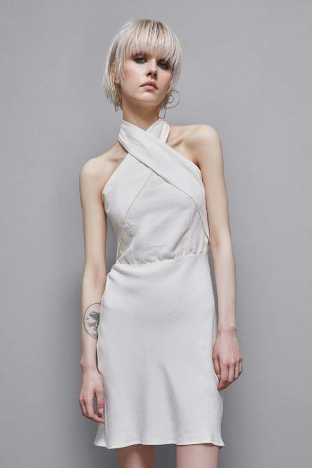 Schmal geschnittenes ESSENTIAL-Kleid aus zertifizierter Viskose, Wei&szlig;, Patrizia Pepe