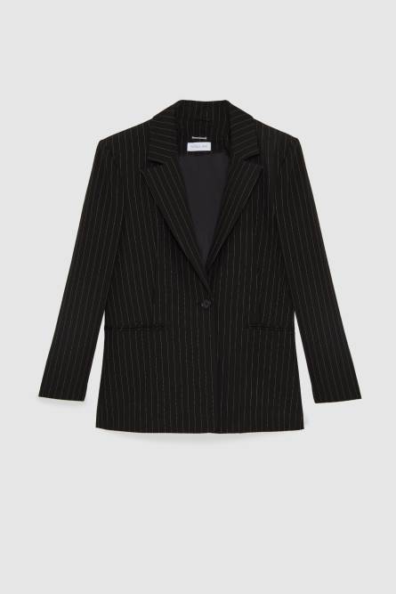 Pinstriped one-button flannel blazer, Black, Patrizia Pepe