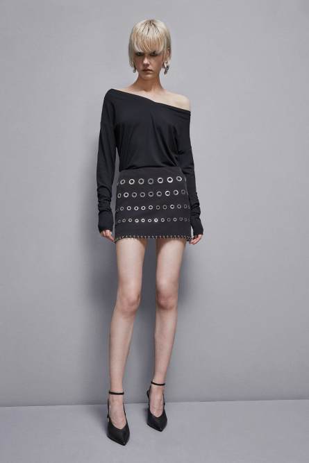 Low-waisted crêpe miniskirt, Black, Patrizia Pepe