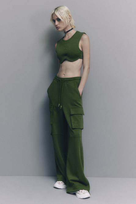 Cotton blend fleece cargo pants, Green, Patrizia Pepe