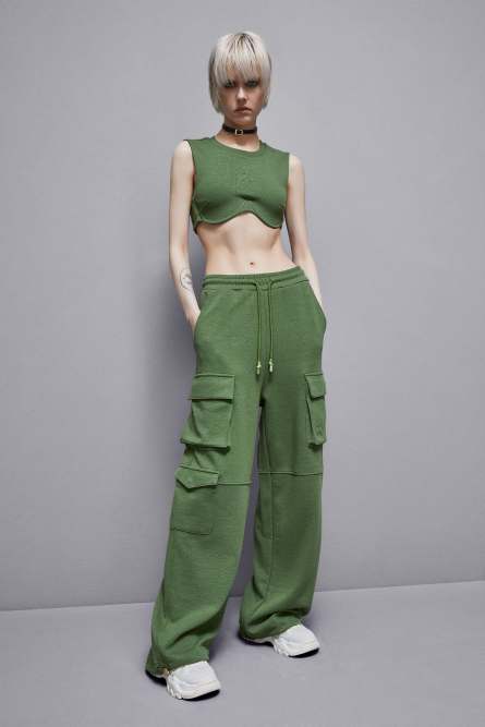 Cotton blend fleece cargo pants, Green, Patrizia Pepe