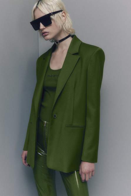 One-button flannel blazer, Green, Patrizia Pepe