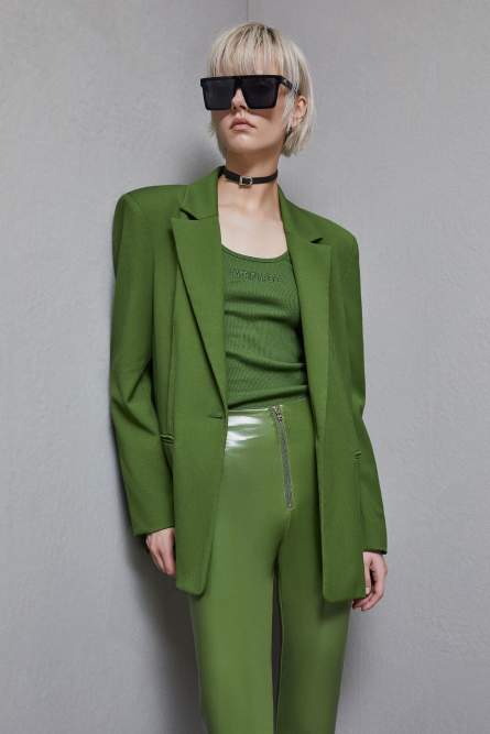 One-button flannel blazer, Green, Patrizia Pepe
