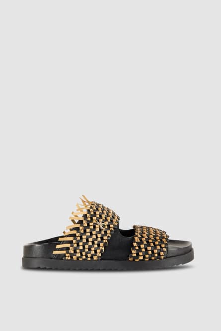 Leather sandal slippers, Black, Beige, Patrizia Pepe
