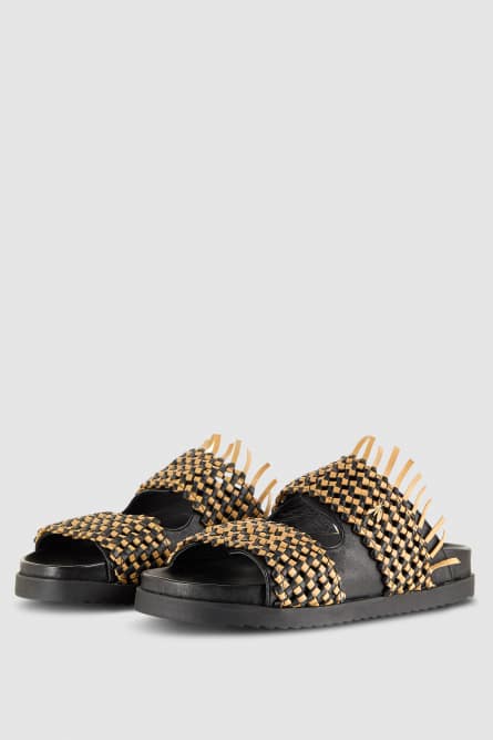 Leather sandal slippers, Black, Beige, Patrizia Pepe