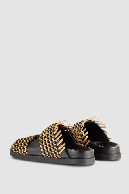 Leather sandal slippers, Black, Beige, Patrizia Pepe