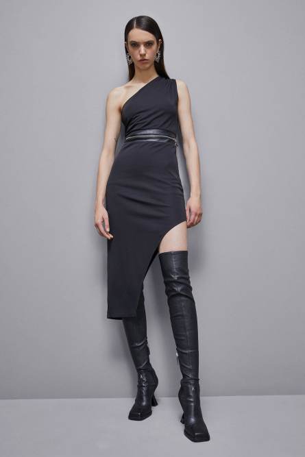 Essential one-shoulder dress, Black, Patrizia Pepe