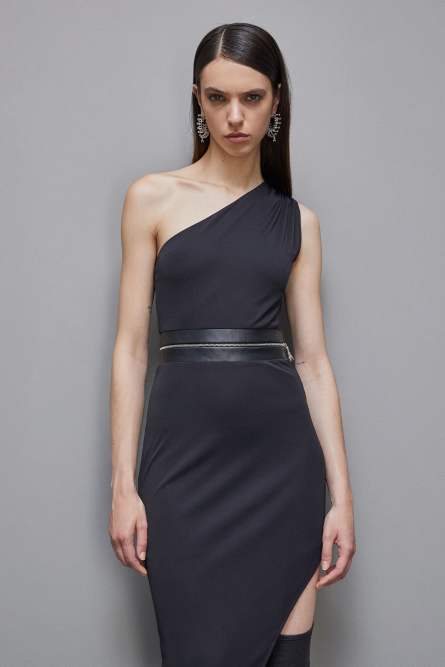 Essential one-shoulder dress, Black, Patrizia Pepe