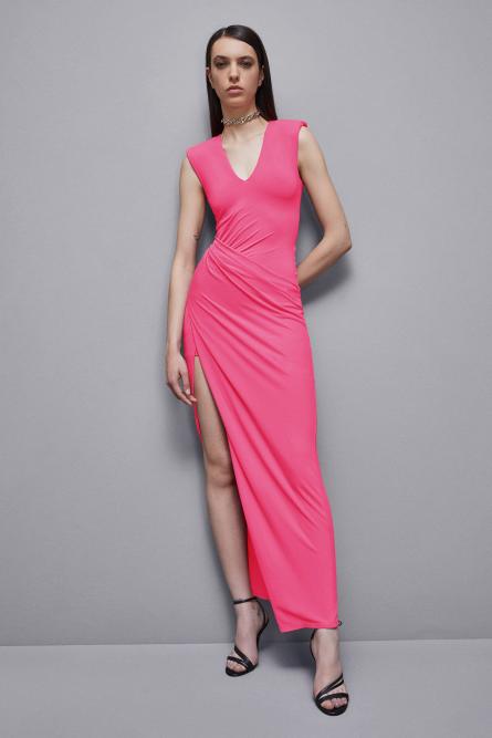 Robe longue avec drapé en crêpe, Rose, Patrizia Pepe
