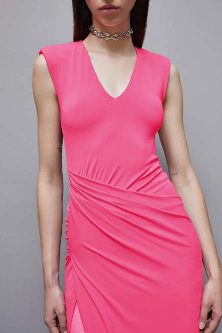 Robe longue avec drapé en crêpe, Rose, Patrizia Pepe