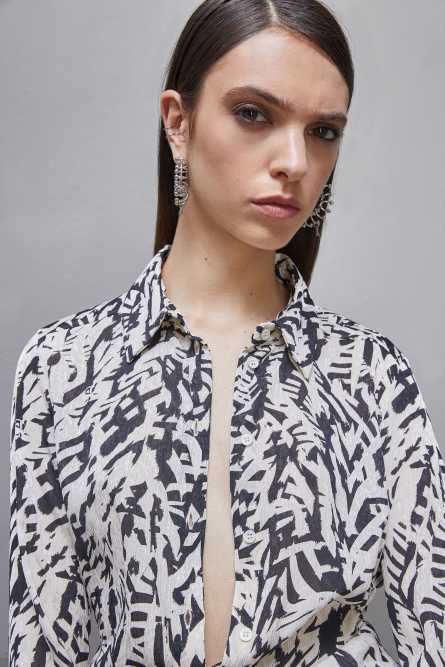 Long sleeved shirt in georgette, Black, White, Patrizia Pepe