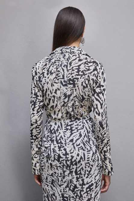 Long sleeved shirt in georgette, Black, White, Patrizia Pepe
