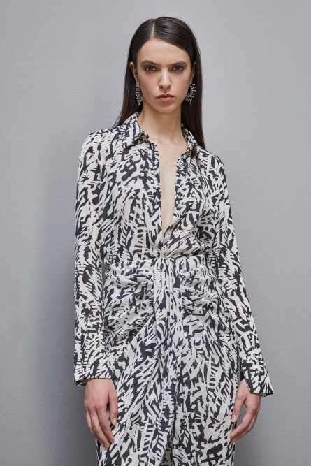 Long sleeved shirt in georgette, Black, White, Patrizia Pepe