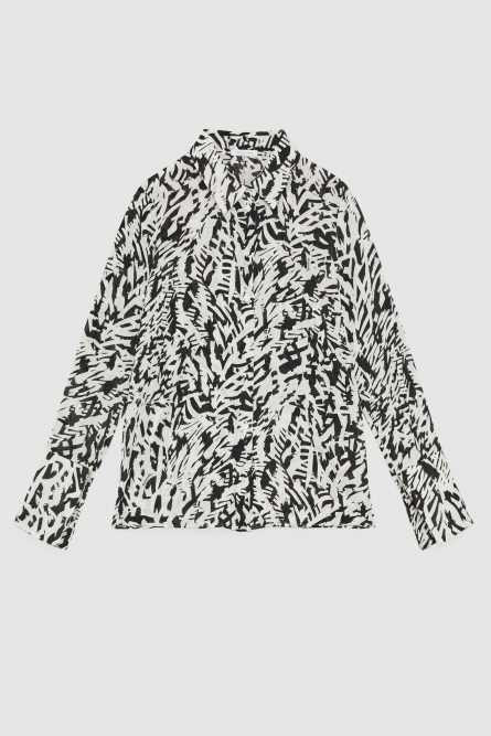 Long sleeved shirt in georgette, Black, White, Patrizia Pepe
