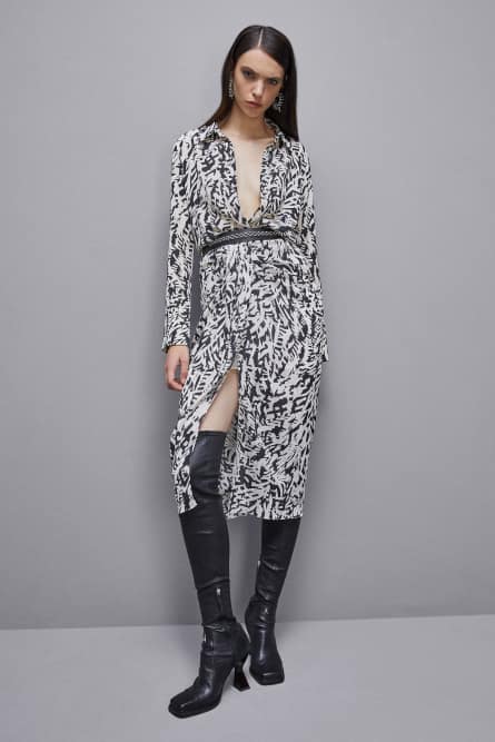 Draped skirt in georgette, Black, White, Patrizia Pepe