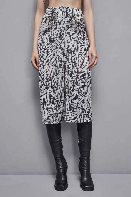 Draped skirt in georgette, Black, White, Patrizia Pepe